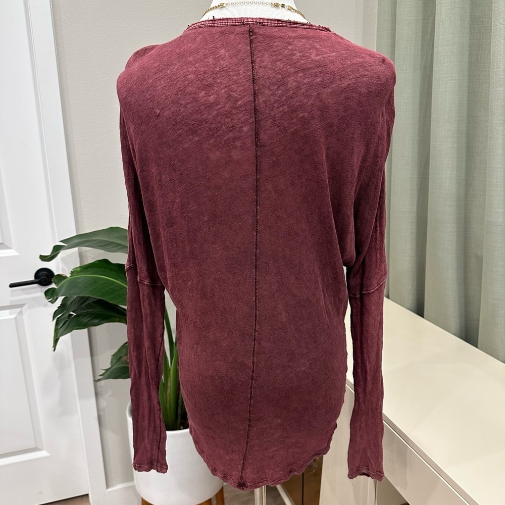We The Free Burgundy V-Neck Long Sleeve Top - Picture 3 of 9